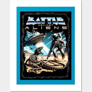 Battle Against Aliens (astronaut fighting spaceship Posters and Art